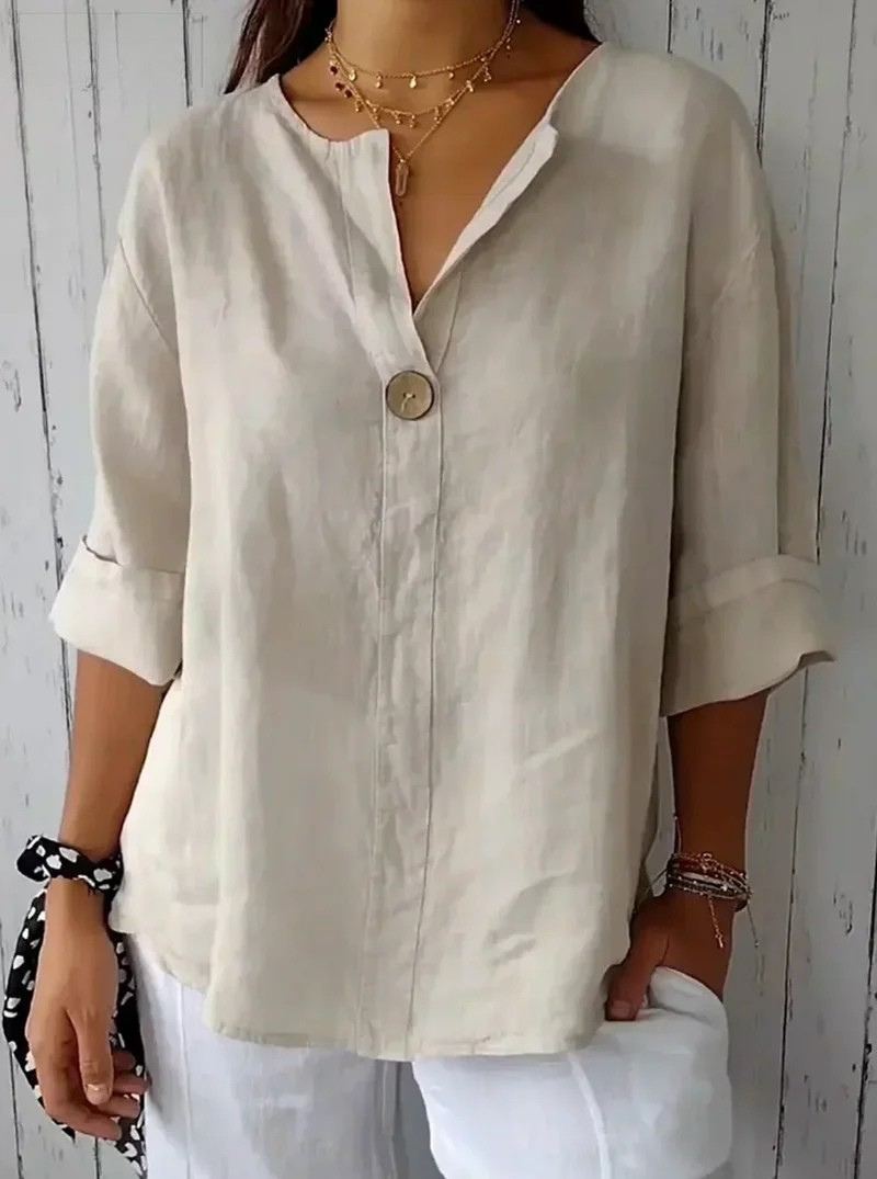 CLEARANCE SALEš„ Loose T-shirt Women's V-neck Cotton Button Top