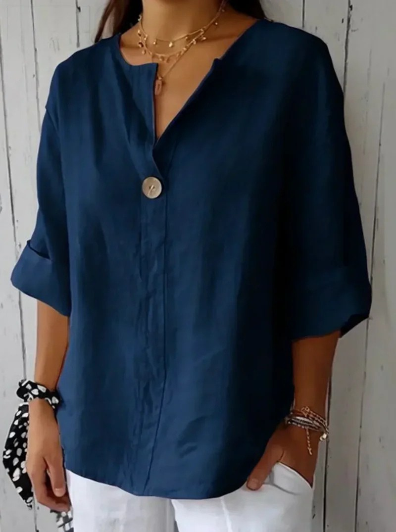 CLEARANCE SALEš„ Loose T-shirt Women's V-neck Cotton Button Top