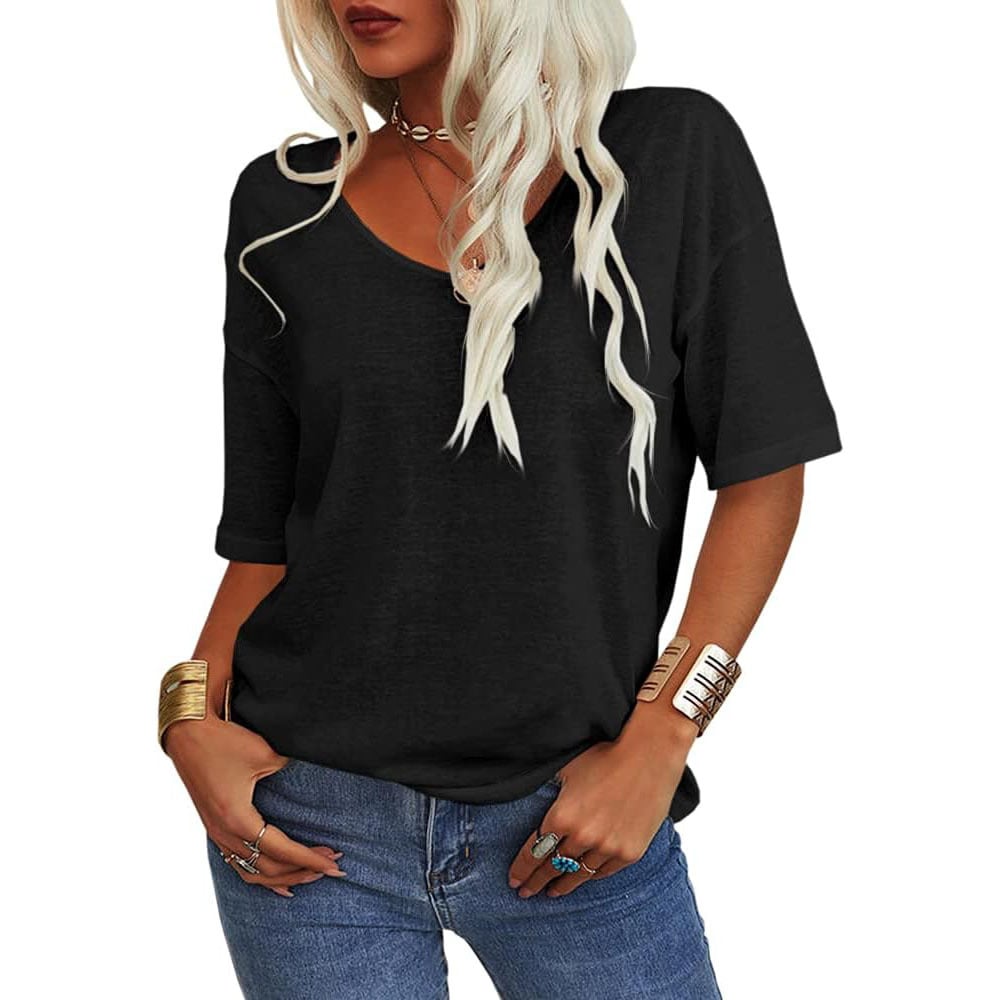 Women's Solid Color V-Neck T-shirt