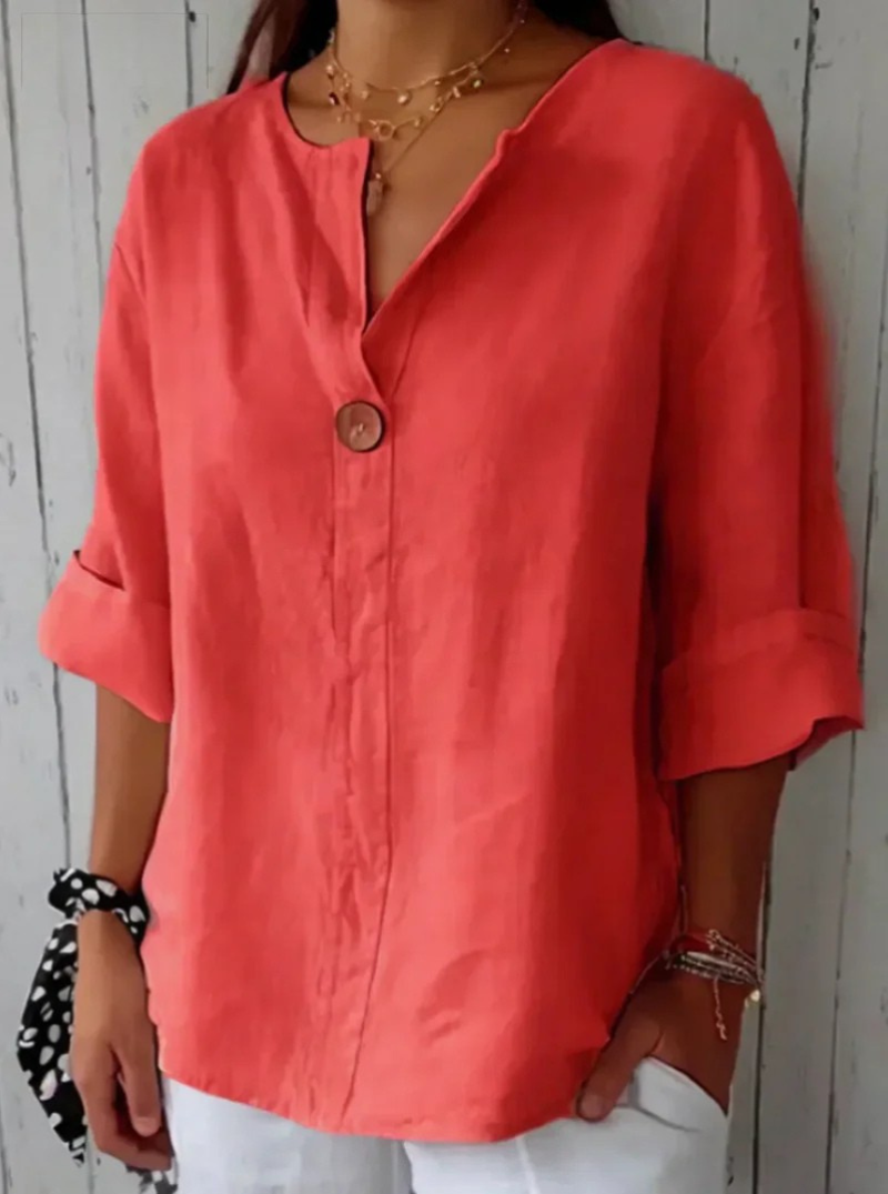 CLEARANCE SALEš„ Loose T-shirt Women's V-neck Cotton Button Top