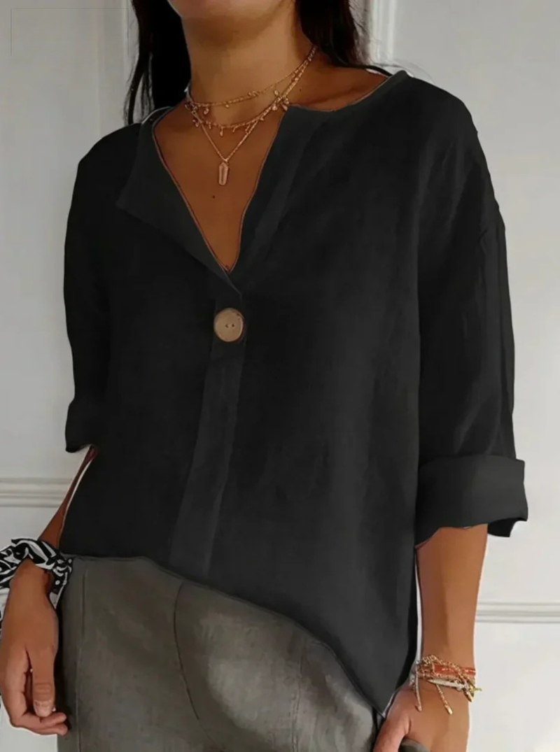 CLEARANCE SALEš„ Loose T-shirt Women's V-neck Cotton Button Top
