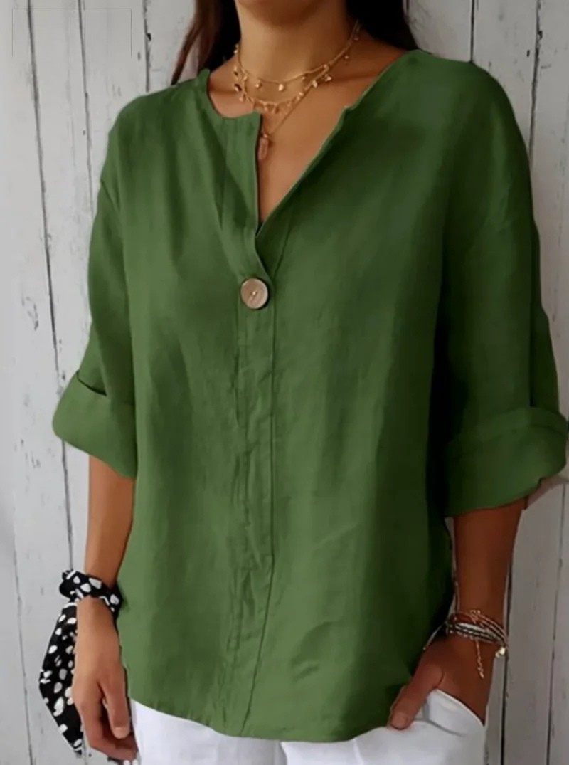 CLEARANCE SALEš„ Loose T-shirt Women's V-neck Cotton Button Top