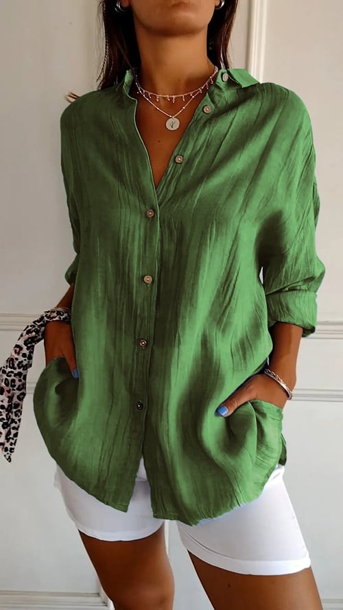 Women's Cotton and Linen Casual Single-Breasted Pleated Lapel Shirt