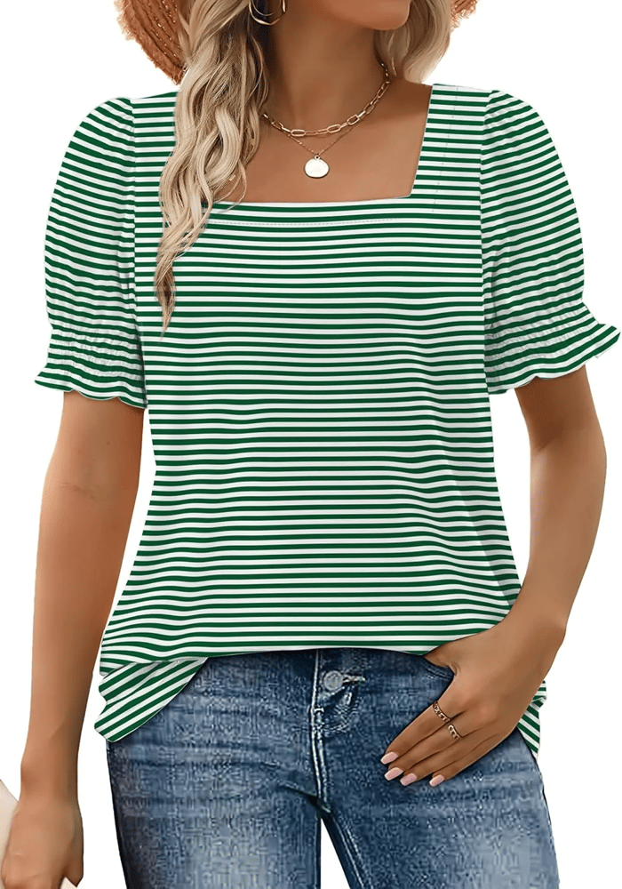 Limited time sale🔥Women's Square Neck Smocked Sleeve T-Shirt Casual Top(BUY 3 FREE SHIPPING)