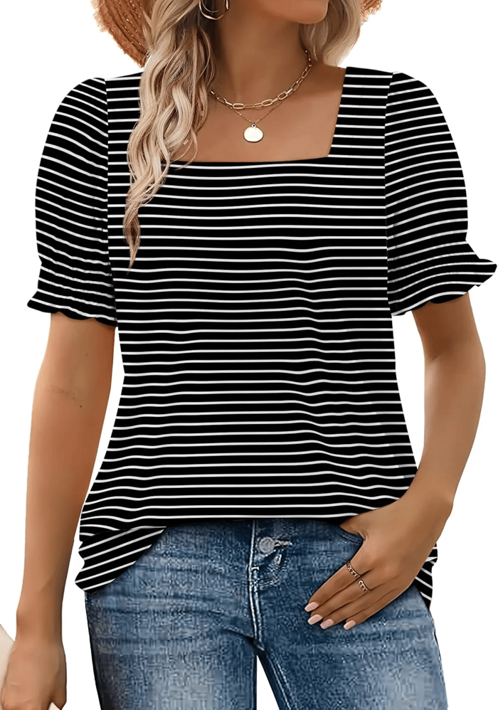 Limited time sale🔥Women's Square Neck Smocked Sleeve T-Shirt Casual Top(BUY 3 FREE SHIPPING)