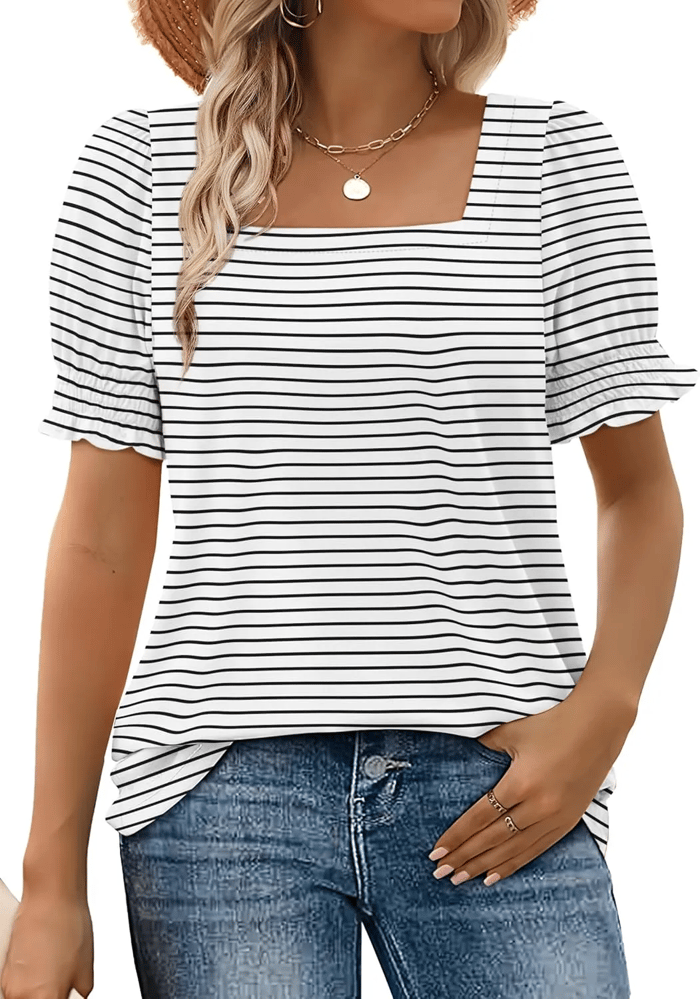 Limited time sale🔥Women's Square Neck Smocked Sleeve T-Shirt Casual Top(BUY 3 FREE SHIPPING)